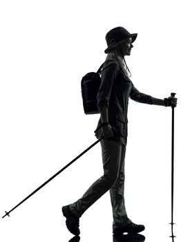 woman trekker trekking walking silhouette