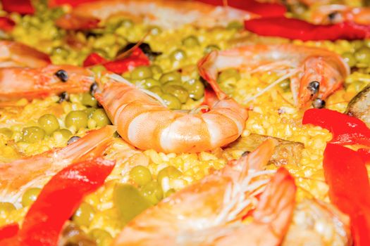Detail of prawn in a traditional spanish paella