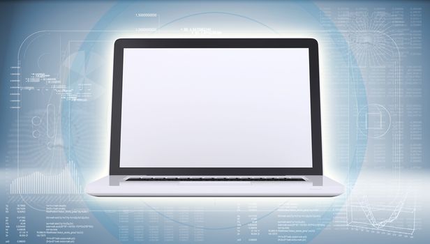Laptop on high-tech blue background