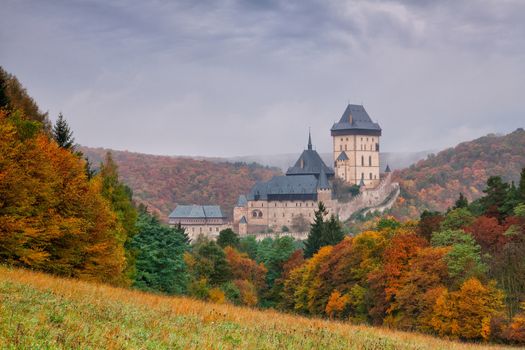 Autumn scenery with Karlstejn Castle