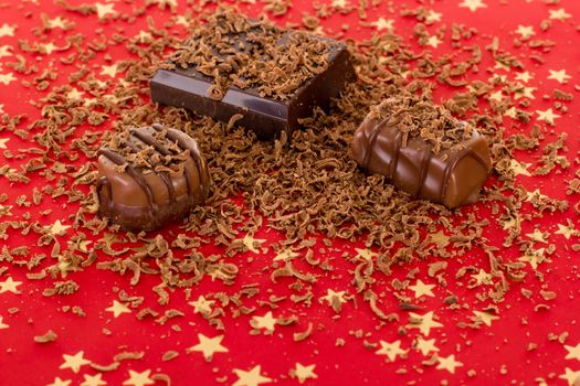 Delicious self-made pralines with grated chocolate