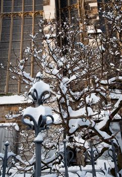 Aachen Cathedral detail and snow