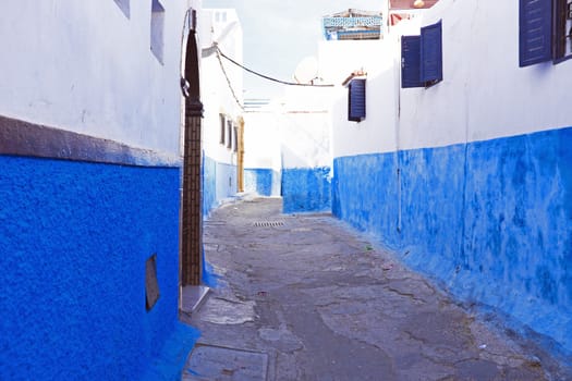 Colorful street of the Kasbah of the Udayas in Rabat, Morocco, A