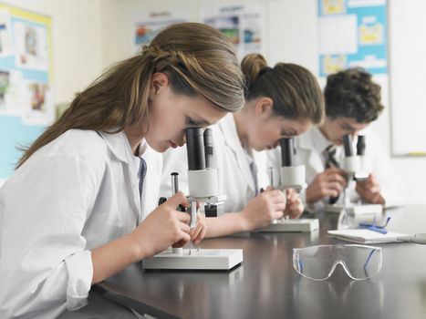 Group of students working at laboratory