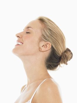 Young Blonde Woman Laughing side view