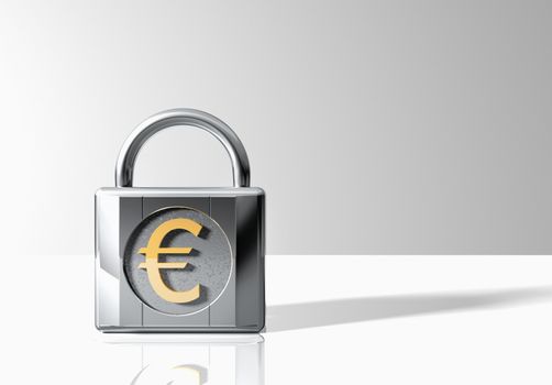 Padlock with euro symbol over grey background