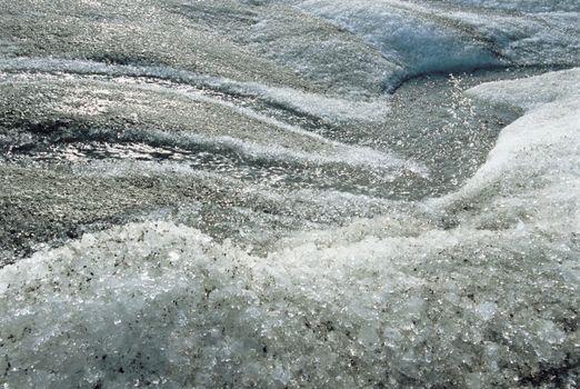 Closeup of icy water flowing