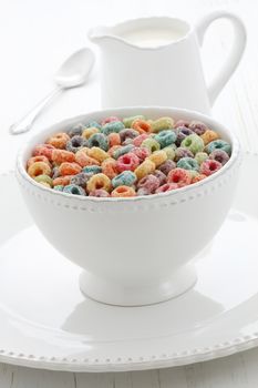 delicious and nutritious cereal fruit loops, healthy and funny addition to kids breakfast. 