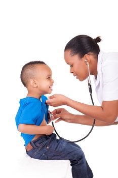African american woman doctor with child