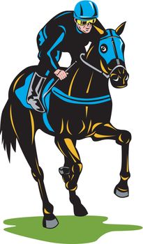 Horse Racing Equestrian Color Woodcut