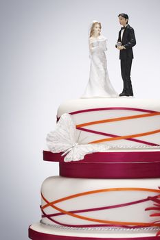 Wedding Cake with Bride and Groom Figurines