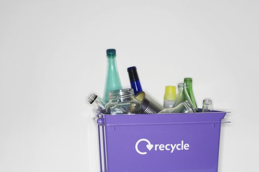 Recycling Container Filled With Jars And Bottles