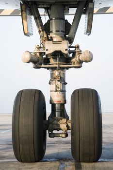 Airplane wheel close-up