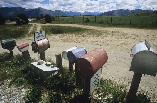 Row of mailboxes in non-urban setting