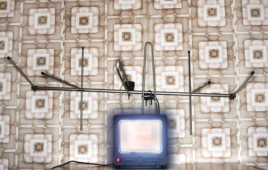 Old fashioned tv set with antenna wallpaper with pattern