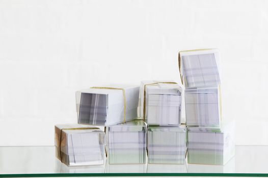 Stack of boxes of envelopes studio shot