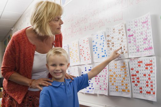 Little Boy Pointing to a Calendar Date for Teacher