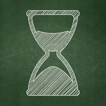 Time concept: Hourglass on chalkboard background