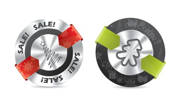 Christmas sale badges with color ribbons