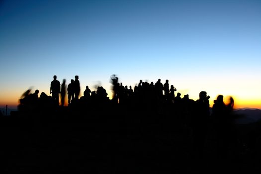 people silhouettes  on nemrut mountain