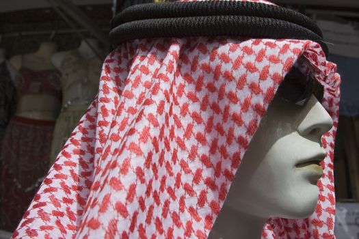 Dubai UAE A mannequin is dressed in a traditional men‚Äôs gutra headdress.