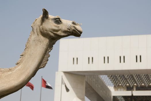 Statue of camel on display outside the Dubai Municipality headquarters building at Dubai, UAE