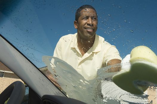 Man washing car