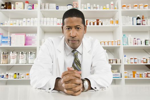 Portrait of a serious African American male pharmacist
