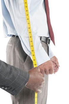 Tailor measuring shirt's sleeve