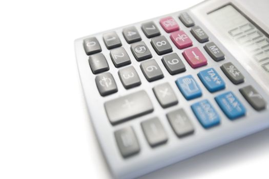 Close-up view of calculator on white background