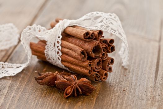Cinnamon sticks rolled in a bundle