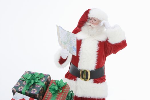 Santa Claus reading map