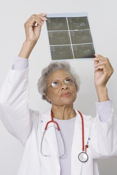 Senior medical practitioner examines xray