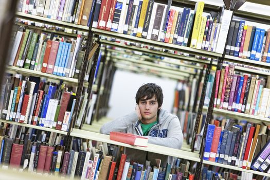 University student studying in library