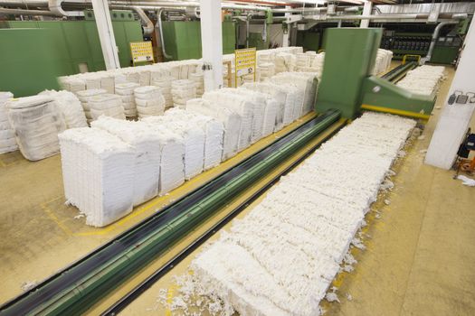 View of cotton materials at spinning factory 