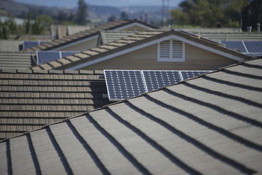 View of solar panels on roofs