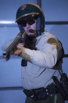 Nightwatch patrolman with rifle