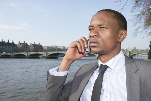 African American businessman on a call