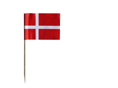 Danish flag in toothpick against white background