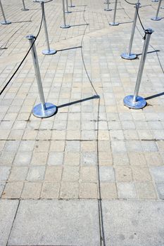 Close-Up view of Stanchions marking out queue