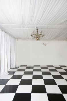 Chequered floor in pop up Marquee