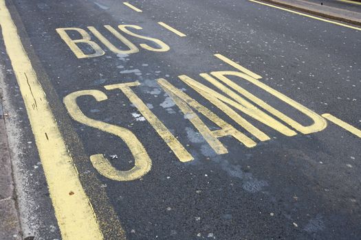 Close-Up of road marking saying Bus Stand in London, UK