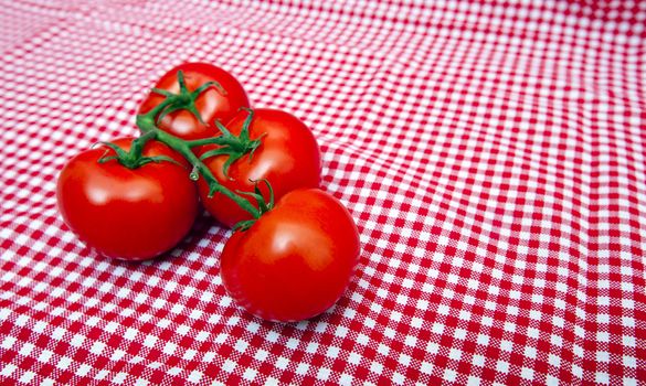 Red Vine tomatoes against red and white chequered cloth