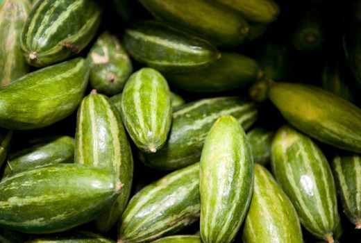Close-up of fresh cucumbers in grocery store