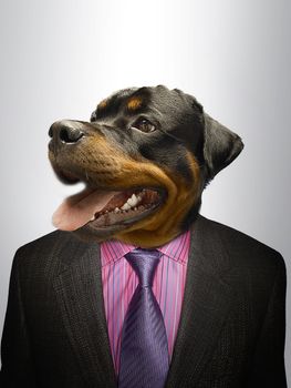 Rottweiler Dog  dressed up as formal business man 