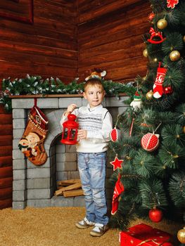 Boy, Christmas tree and gifts