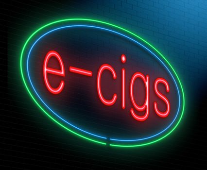 Illustration depicting an illuminated neon sign with an e-cigarette concept.