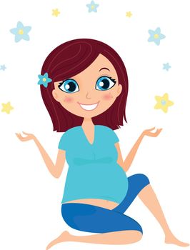 Cute pregnant Mother juggling with flowers and making yoga. Vector