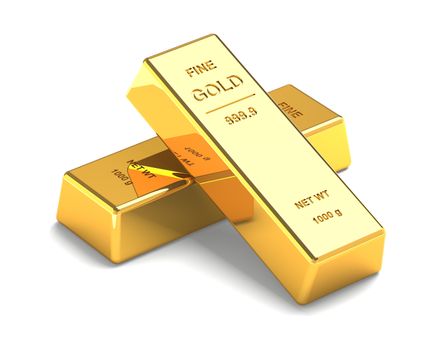 Set of Gold bars Isolated on the White Background