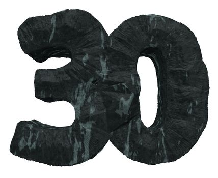 number thirty rock on white background - 3d illustration
